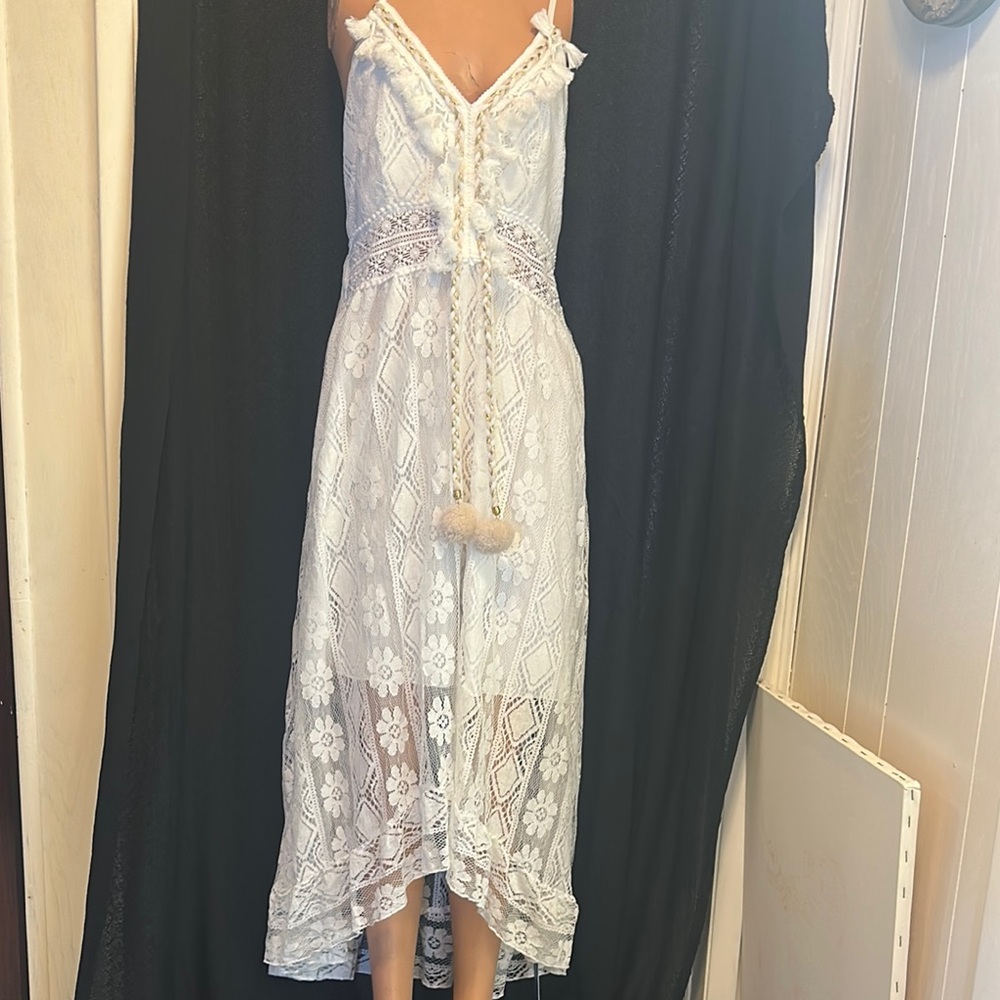 Cupshe White Lace Midi Dress with Tassel Tie